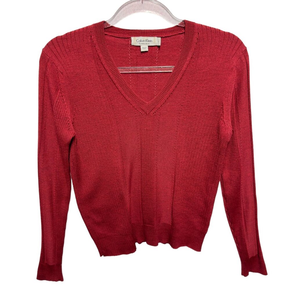 Pure Italian Merino Wool Rib Knit Sweater Pullover Jumper